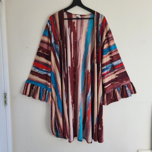 Bundle of 3 Open Front Tops 3X Cardigan Plaid Stripe Casual Comfy Flowy Wrap - Picture 2 of 10